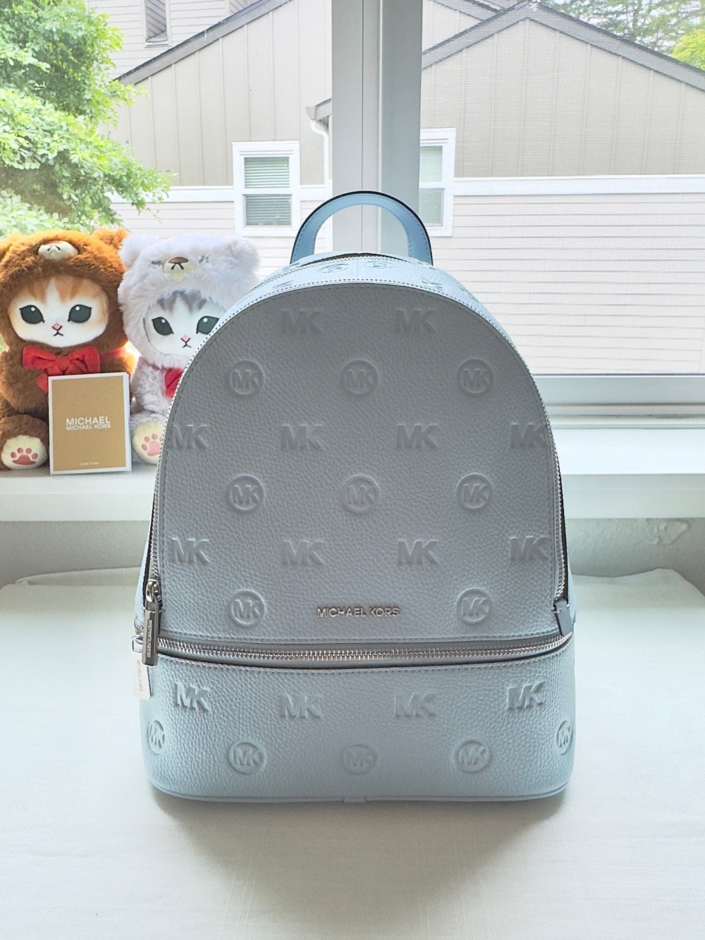 NWT🐬 Michael Kors Pale Ocen Rhea Medium Logo Debossed Backpack